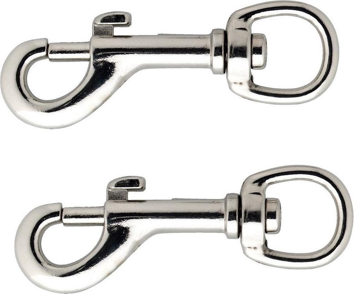 2x stuks musketonhaak / musketonhaken vernikkeld 6 x 1 cm - hondenlijn haak / dierenriem haak - musketon / musketons
