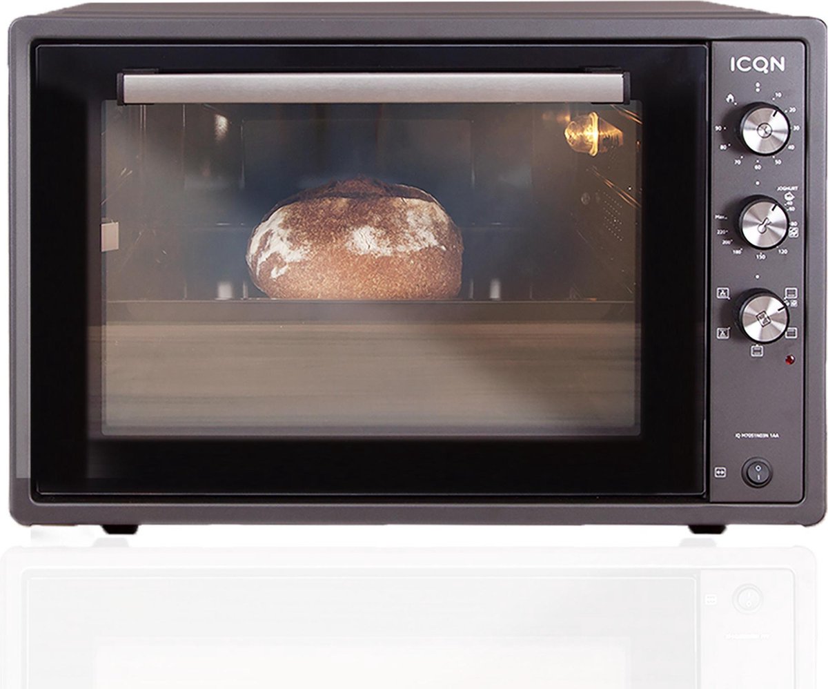 ICQN XXL Vrijstaande Oven - 60 Liter - Dubbel glas - Hetelucht - Geëmailleerde interieur - Rotisserie functie - Inclusief bakplaat set - Antraciet