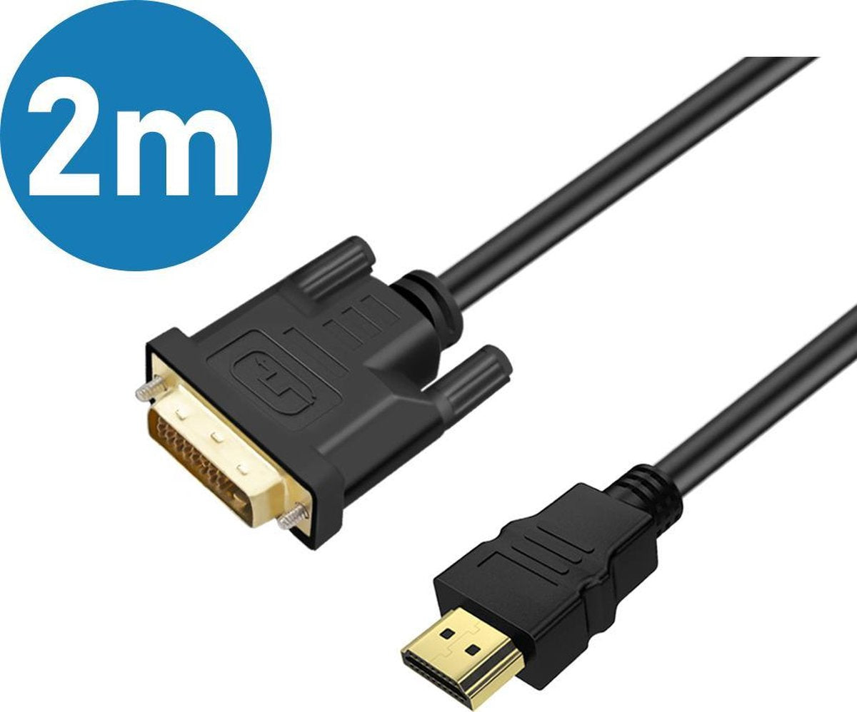 DVI-D naar HDMI - HDMI naar DVI-D Adapter Kabel - Ondersteund Full HD - 2 Meter - Gold Plate Connnector