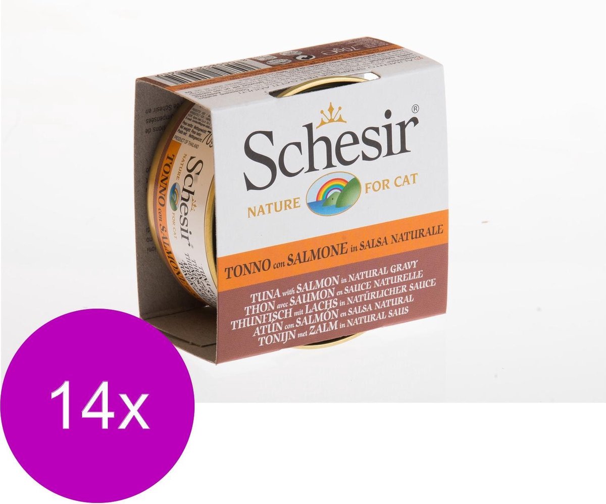 Schesir Natvoer in natuurlijke saus - Tonijn met zalm - 14 x 70 g