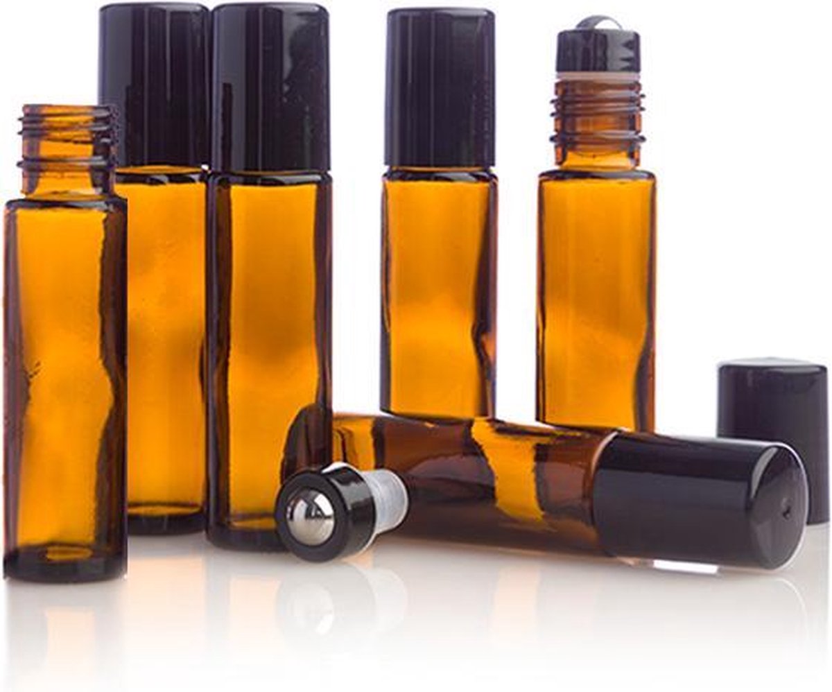 Lege Glazen Olie Roller | 10ml | 6 stuks | Amber glas rollerflesjes | Etherische Olie