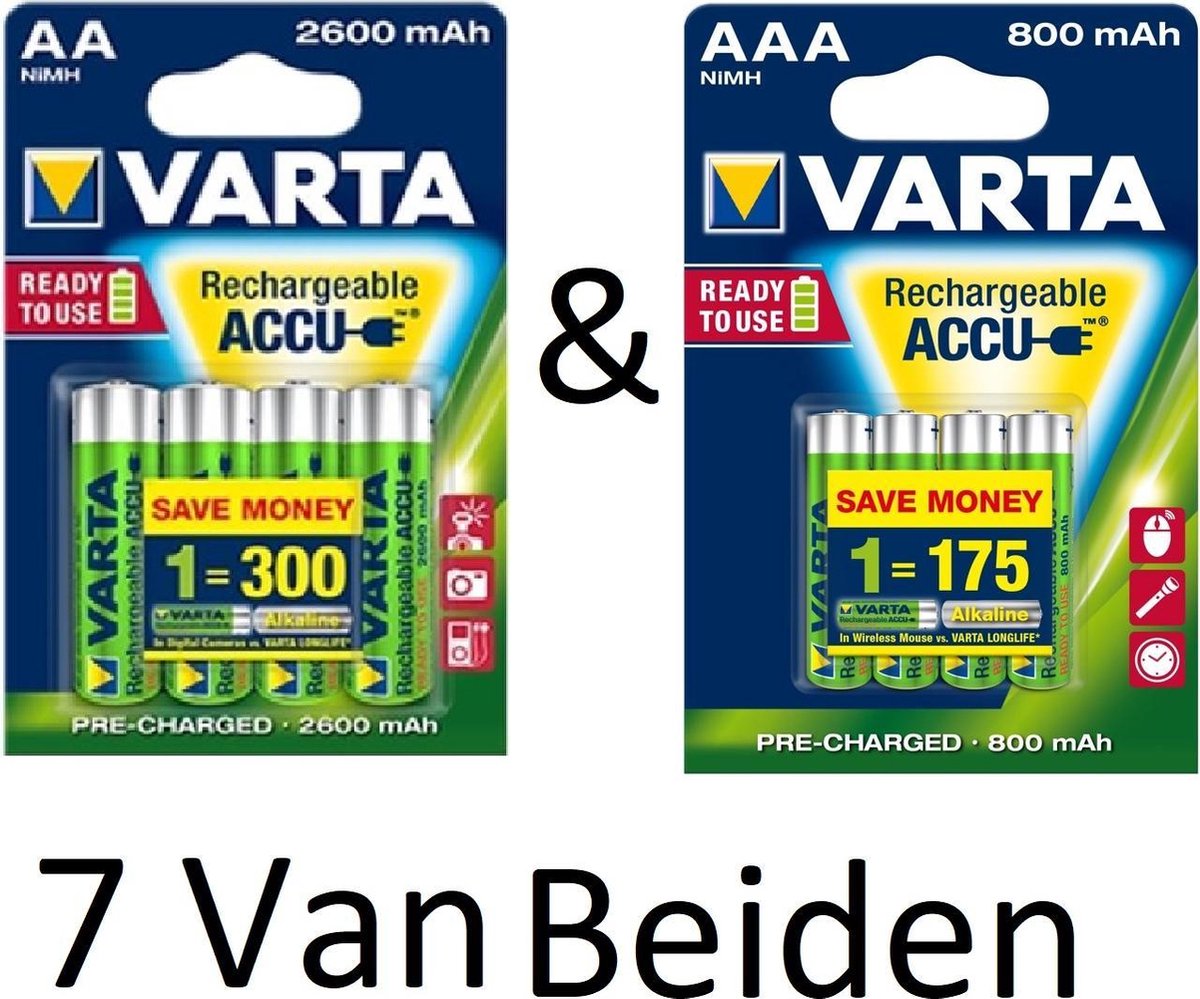 (7 Van Beiden) Varta AA & AAA oplaadbare batterijen Combi aanbieding  2600 mAh & 800 mAh