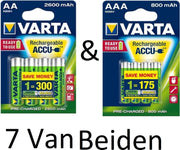 (7 Van Beiden) Varta AA & AAA oplaadbare batterijen Combi aanbieding  2600 mAh & 800 mAh