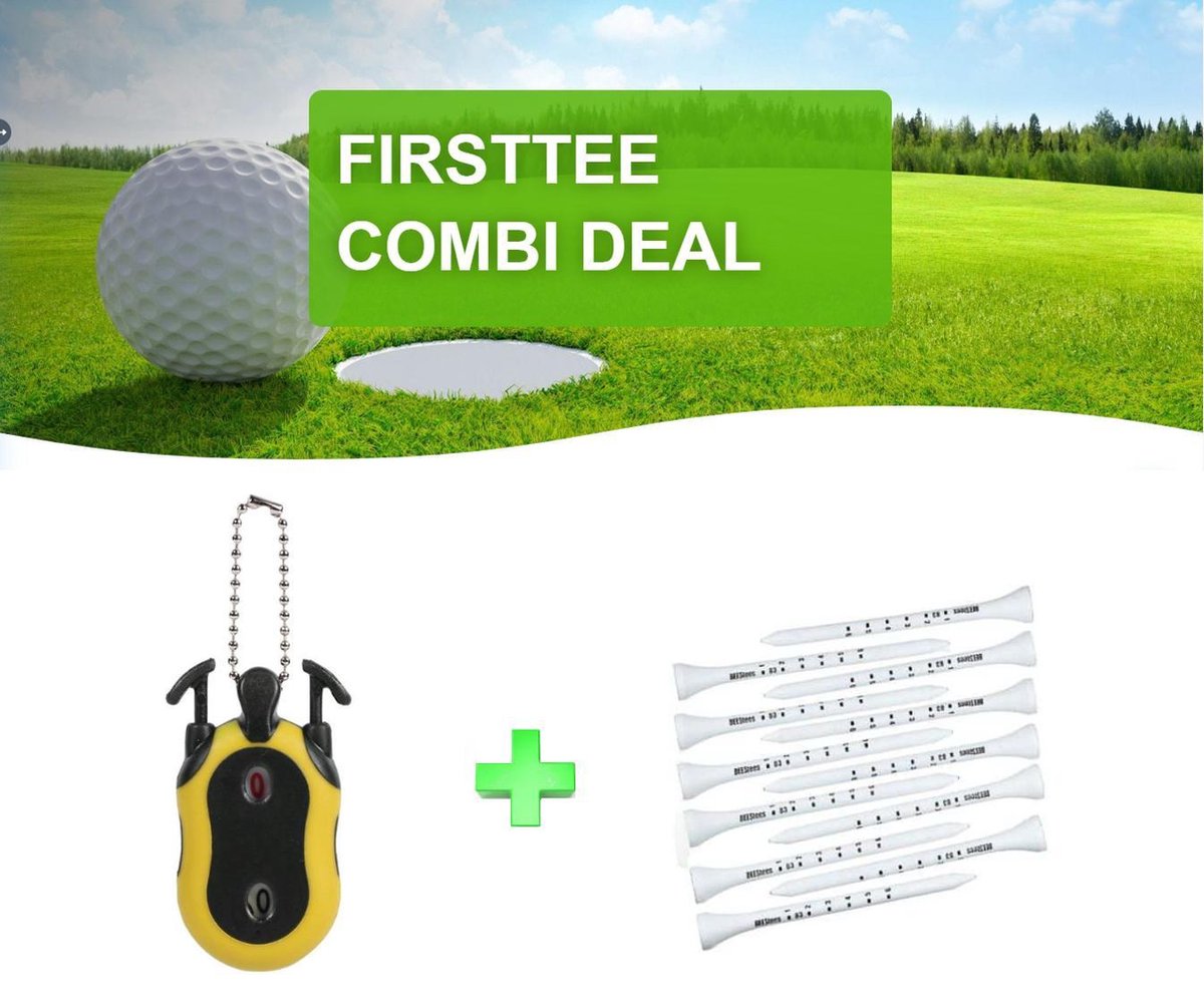 Firsttee - COMBI DEAL - EXTRA VOORDEEL - Scoreteller + 25 Tees met Maatstreepjes - 83 MM - Houten Tees - Driver - Golfclubs - Golf sport - Training - Slagenteller – Golf accessoires - Cadeau - Golftrainingsmateriaal - Swing - Golfset - Counter