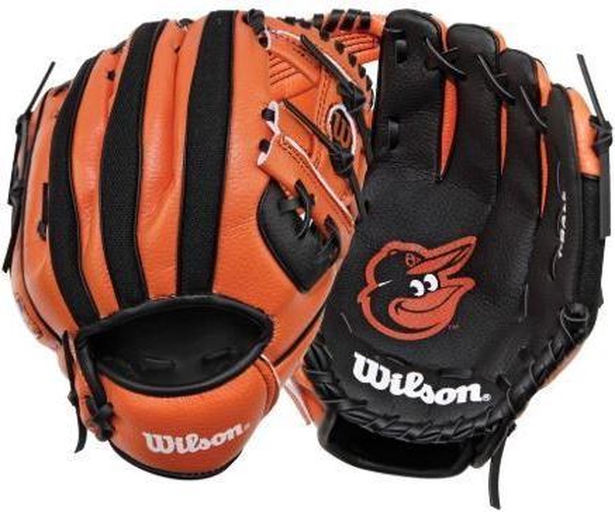 Wilson WTA02RB16 Jeugd Honkbalhanschoen 10 Inch MLB Team Orioles - Linkshandig vangen