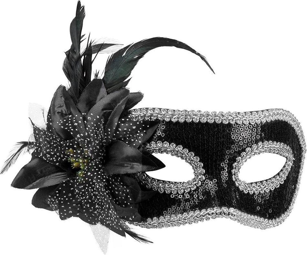 Venetiaans masker met zwarte bloem voor volwassenen - Verkleedmasker - One size
