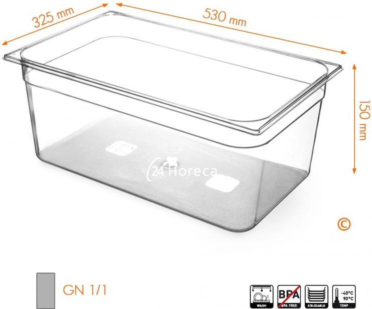 Gastronormbak BPA Vrij 1/1 150mm