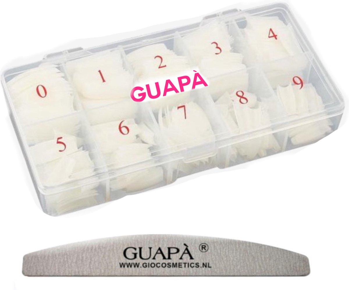 GUAPÀ® Nageltips 100 stuks in stevige doos | Plaknagels | Nepnagels | Nagelverlenging Acryl en Gel | Naturel