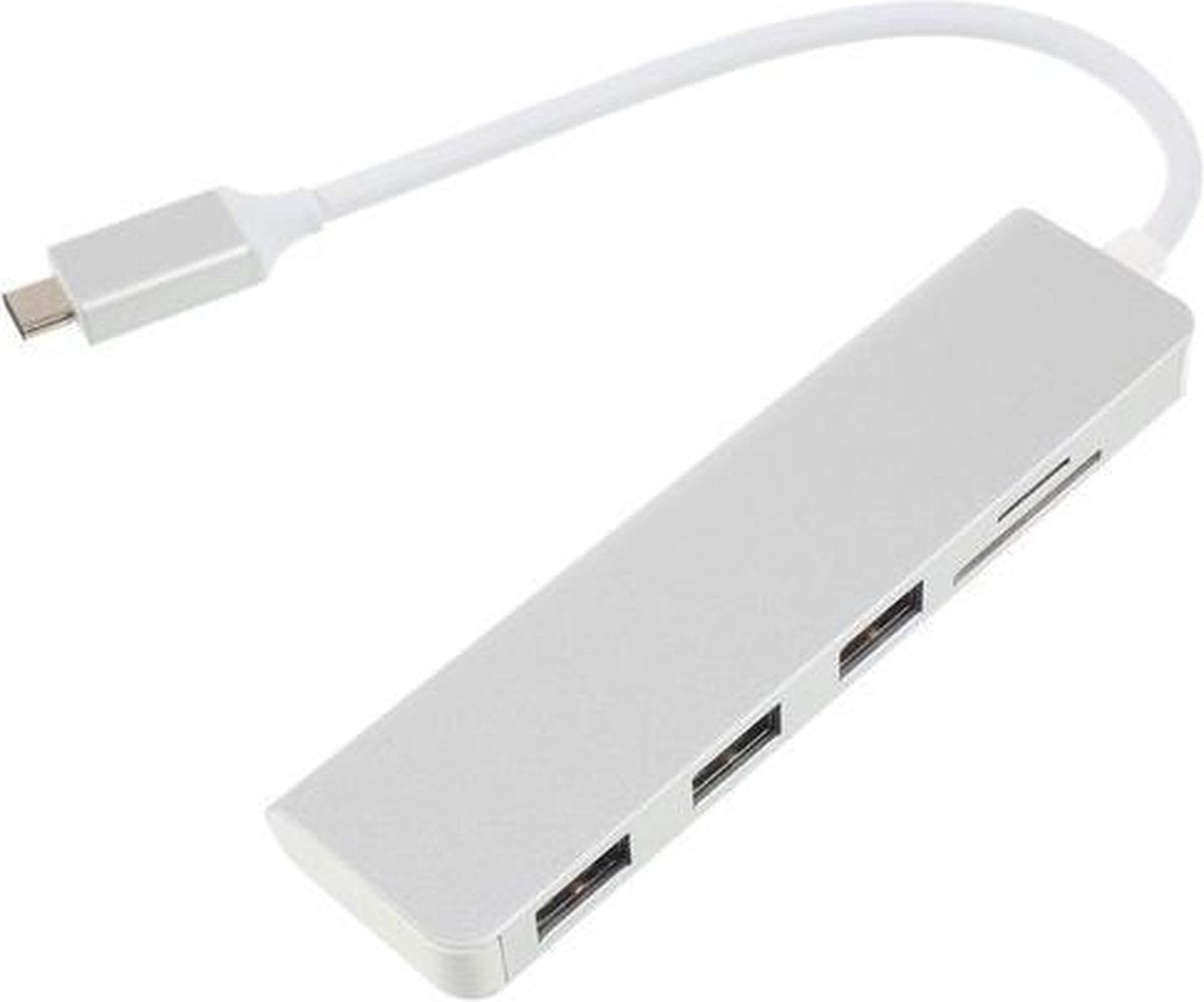 GadgetBay Multifunctionele 5-in-1 USB C Hub met TF SD Card Reader 3 USB 3.0 Ports voor de MacBook Pro - Aluminium behuizing