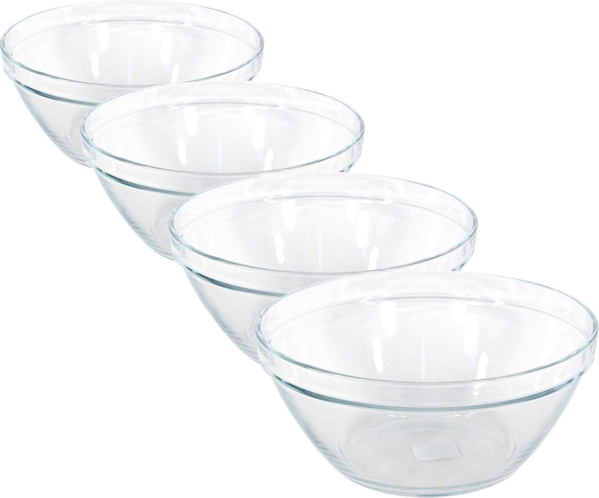 4x Glazen keuken schaaltjes/kommetjes Pompei 14 cm/500 ml - Schalen/kommen/mengkommen van glas