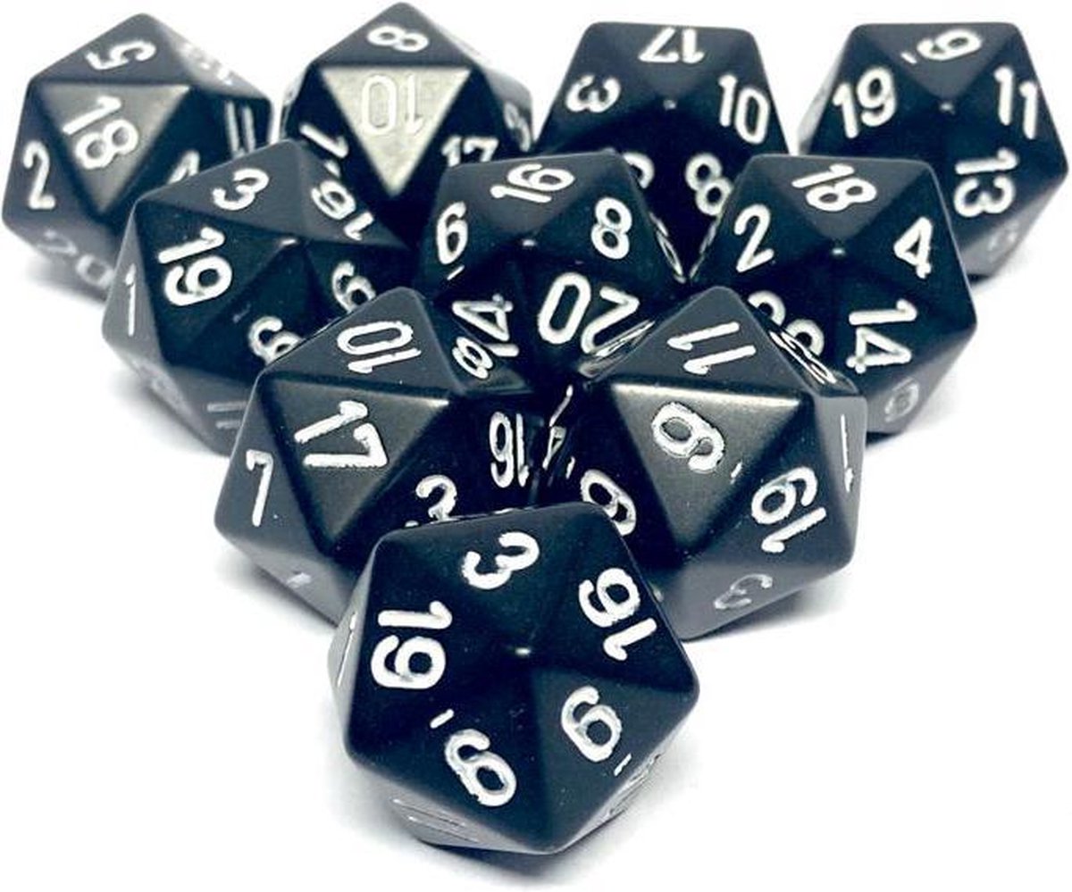 Diceshop 20-kantige dobbelsteen (SET van 10 STUKS) D20 Zwart | Wit