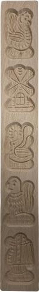 Speculaas pop mal met 5 figuren van hout 50 cm lang