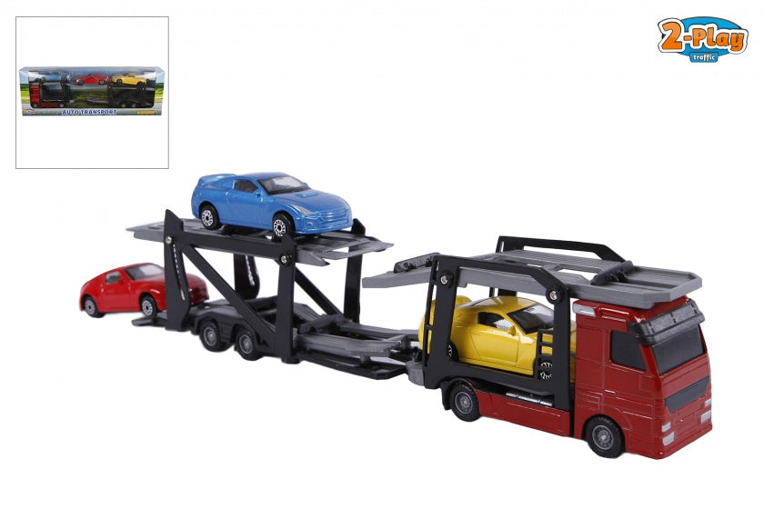 autotransporter diecast met 3 auto's 26 cm multicolor