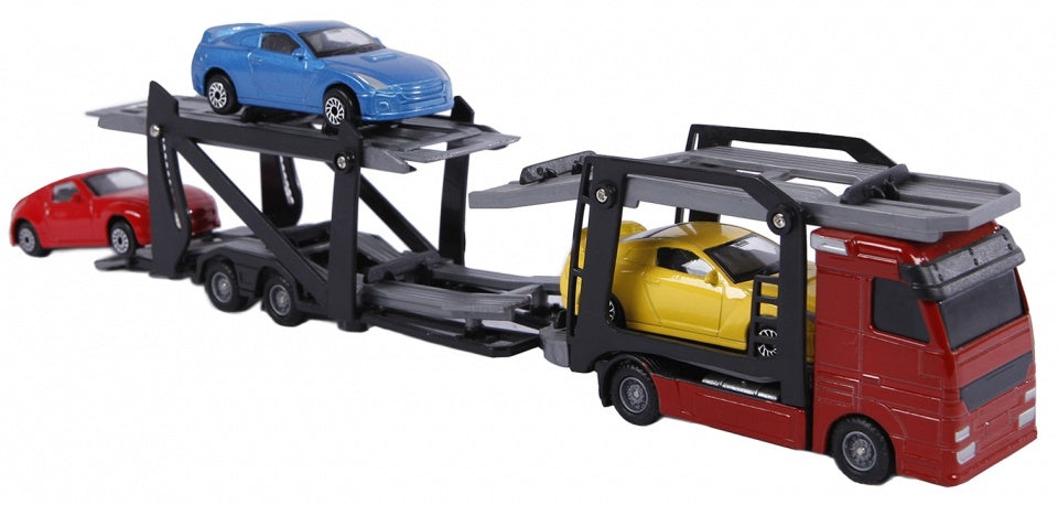 autotransporter diecast met 3 auto's 26 cm multicolor