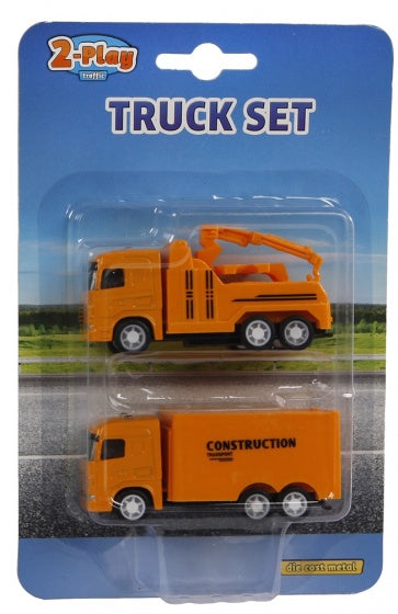 vrachtauto diecast pull-back 9 cm oranje 2 stuks