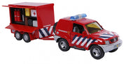 brandweer met aanhangwagen diecast pull-back 25 cm rood
