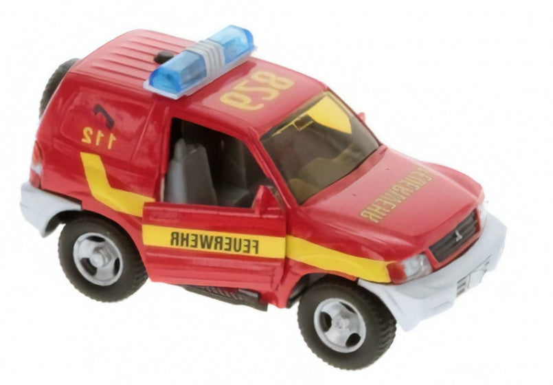 Duitse Mitsubishi brandweerauto pull-back L+G 11 cm rood