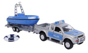 Duitse politiewagen met boot pull-back 27 cm blauw/grijs