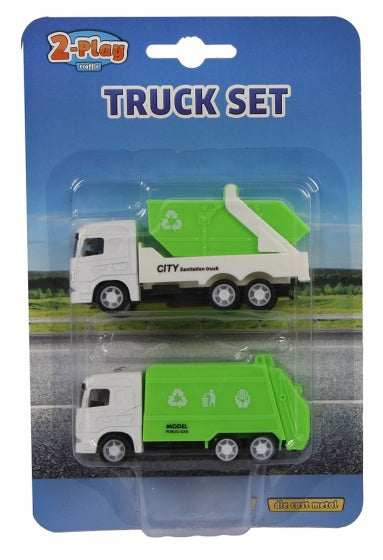 vuilniswagens diecast pull-back 9 cm groen 2 stuks