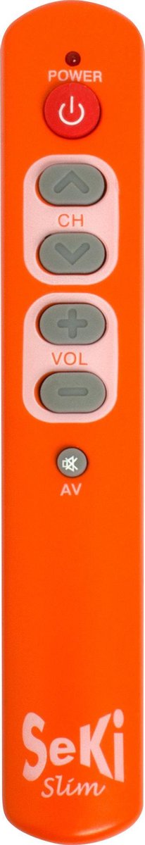 Universele afstandsbediening. Slank en zeer eenvoudig te bedienen. Speciaal voor Senioren en Slechtzienden. Seki Slim Oranje