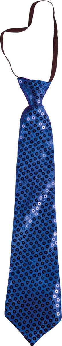 Elite - Blauwe carnaval stropdas met lovertjes voor volwassenen - Accessoires > Stropdassen