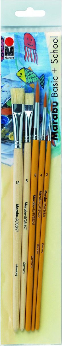 Set de penselen basic + school - Penseel robust  plat  taille 8  12