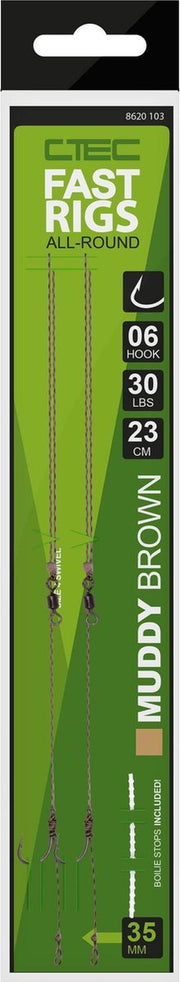 2 Karperonderlijnen Spro Spro C-TEC Fast Rigs 23 cm Muddy Brown Maat 2
