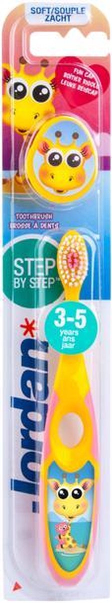 Jordan Step By Step 2  - 4x Tandenborstel (3-5 jaar) Kleur Roze/Geel met 2x Jordan Tandpasta 0-5 jaar
