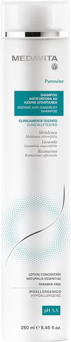 Medavita Puroxine Instant Anti Dandruff Shampoo 250ml | Natuurlijke anti roos shampoo op basis van Tea Tree | Werkt instant tegen schilfertjes met langdurig resultaat | Dermatologisch getest