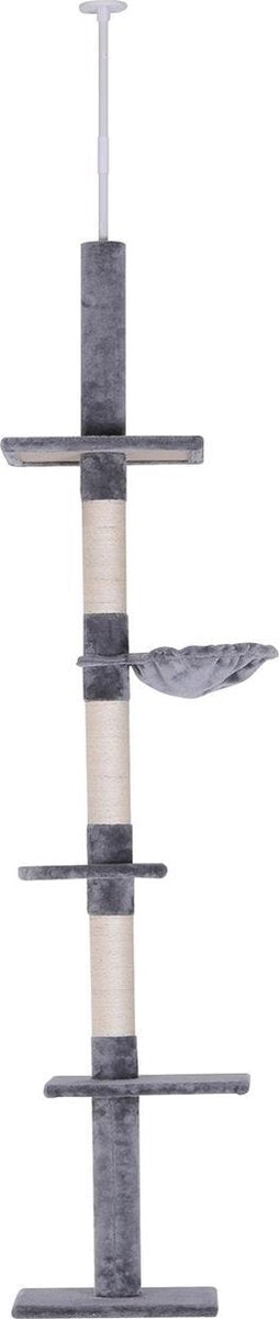 Krabpaal in hoogte verstelbaar - Kattenkrabpaal - Krabpaal voor katten - Kattenspeeltjes - Katten - Grijs - 40x30x (230–260) cm