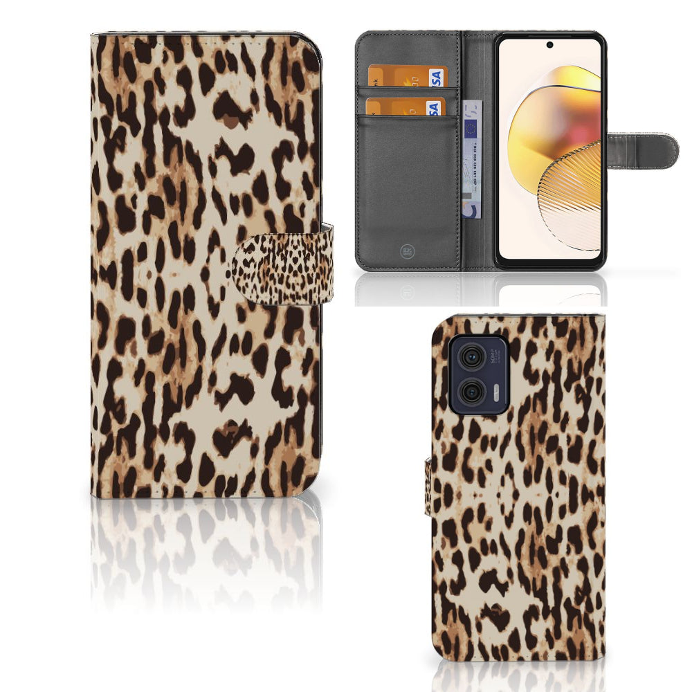 Motorola Moto G73 | Telefoonhoesje | Met pasjeshouder | Leopard