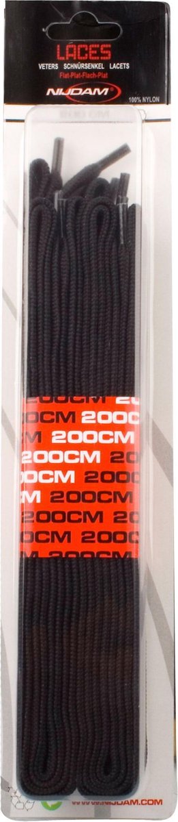 Nijdam Veters Plat - 200 cm - 2 Paar - Zwart