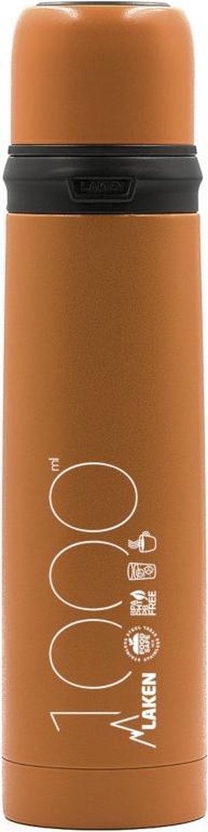 Thermosfles 1 liter Laken Oranje RVS met drinkdop