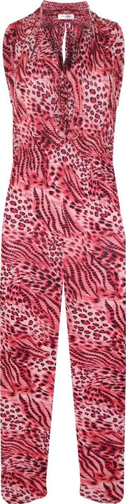 Dames jumpsuit panterprint roze one size