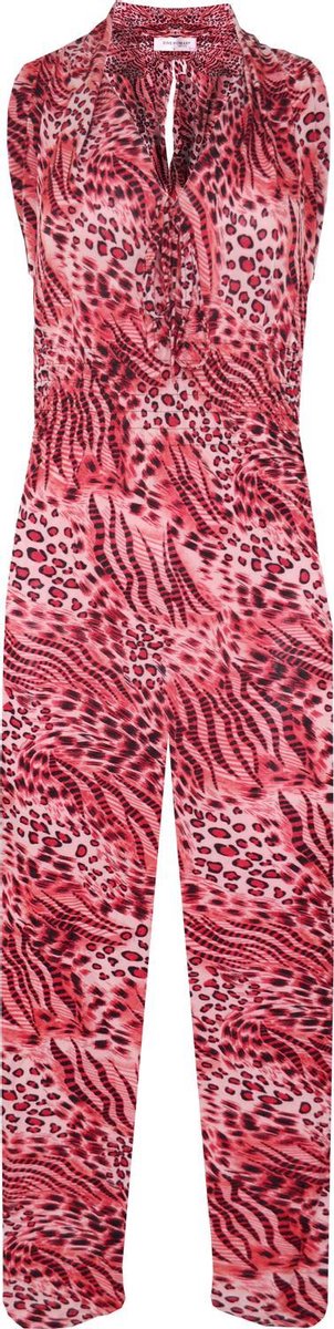 Dames jumpsuit panterprint roze one size