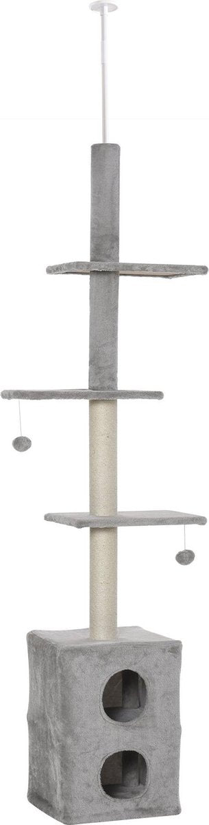 Nancy's Boise Krabpaal - Hoogte Verstelbaar - MDF - Lichtgrijs/Wit - 41 x 41 x 210 cm