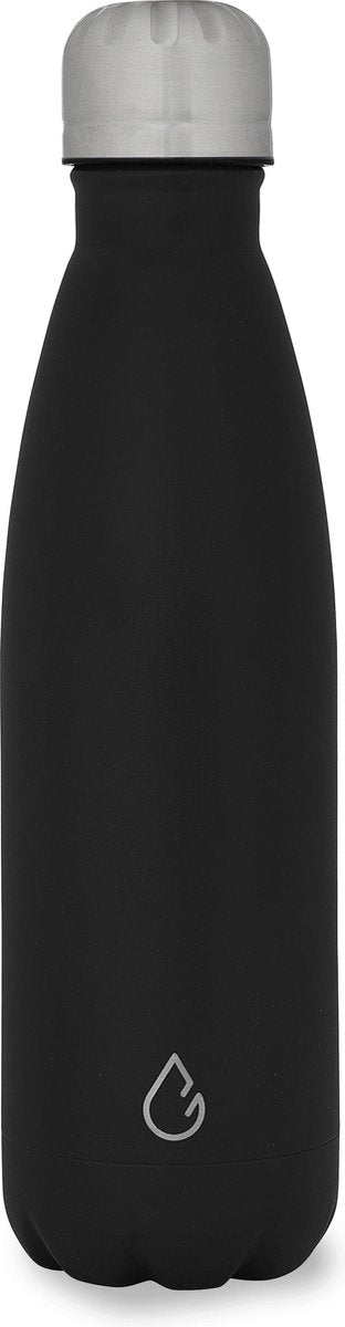 Wattamula Design eco RVS drinkfles - zwart - 500 ml - waterfles - thermosfles - sport