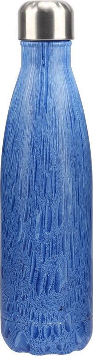 Able & Borret Thermosfles - Metaal - Houtlook - Blauw - 0.5 liter