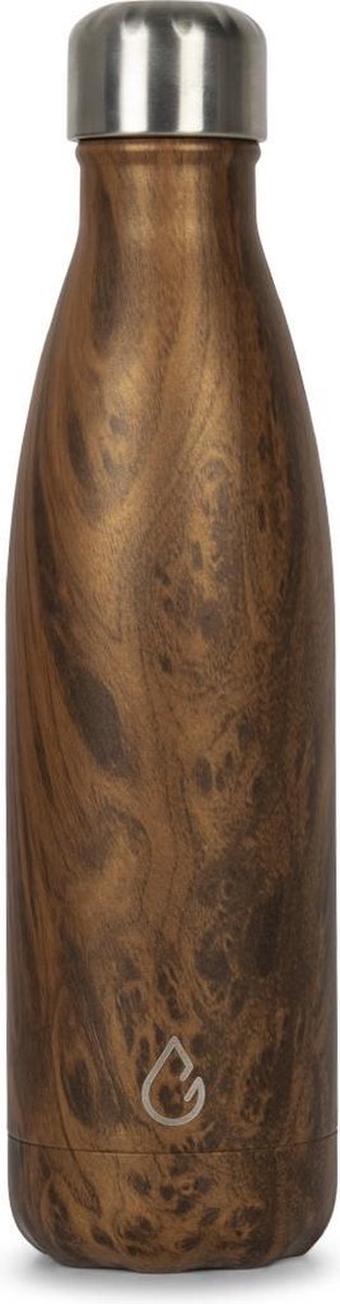 Wattamula Design eco RVS drinkfles - wood - 500 ml - waterfles - thermosfles - sport