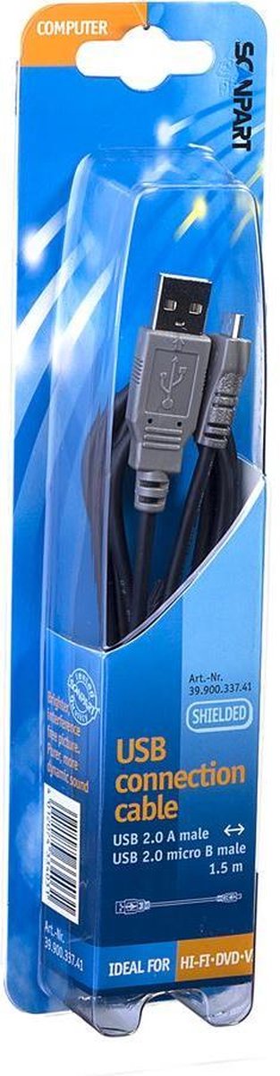Scanpart USB Laad+Datakabel 2.0A(M)-Micro(M) 1