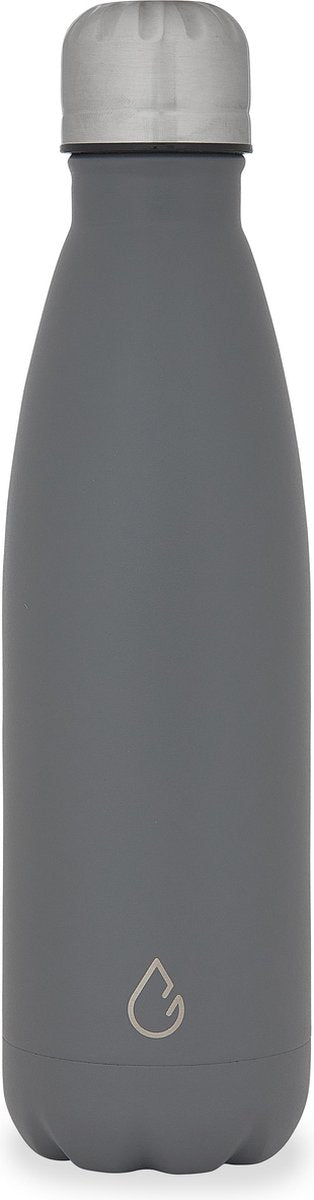 Wattamula Design eco RVS drinkfles - donkergrijs - 500 ml - waterfles - thermosfles - sport