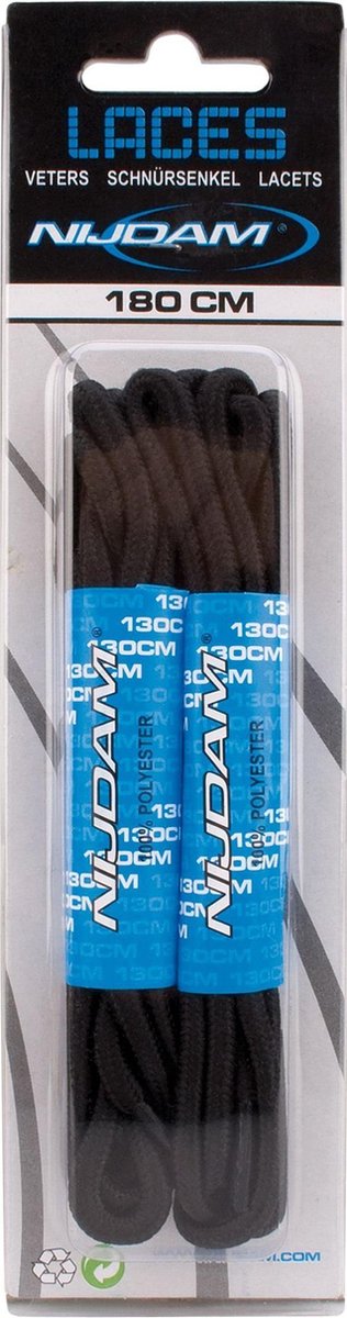 Nijdam Veters Rond - 180 cm - 2 Paar - Zwart