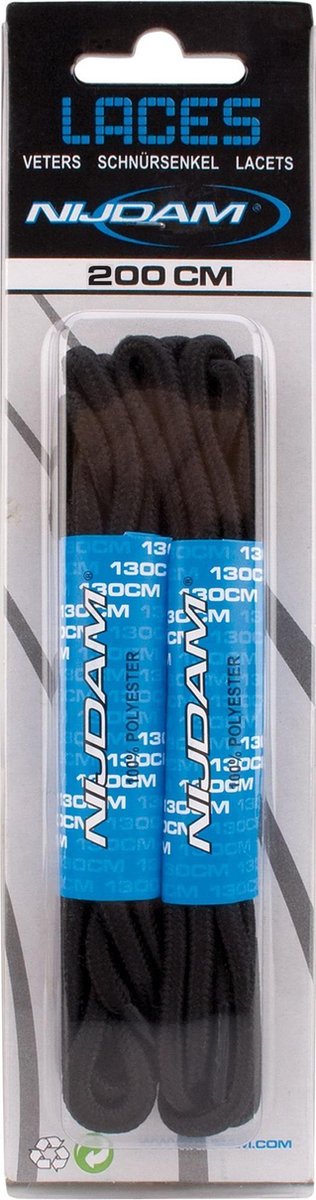 Nijdam Veters Rond - 200 cm - 2 Paar - Zwart