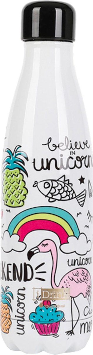 I-drink Thermosfles Unicorn 1 Liter Rvs Wit