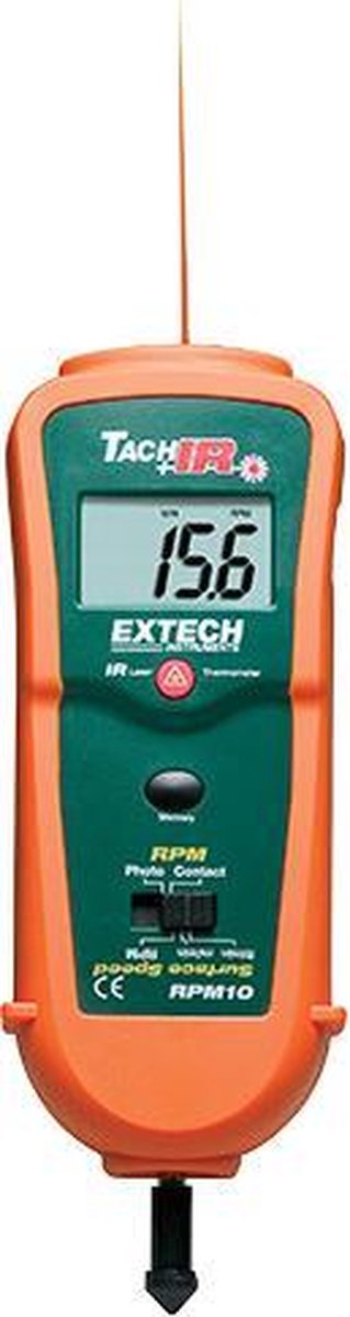 EXTECH RPM10: Foto/Contact Tachometer met ingebouwde InfraRed Thermometer