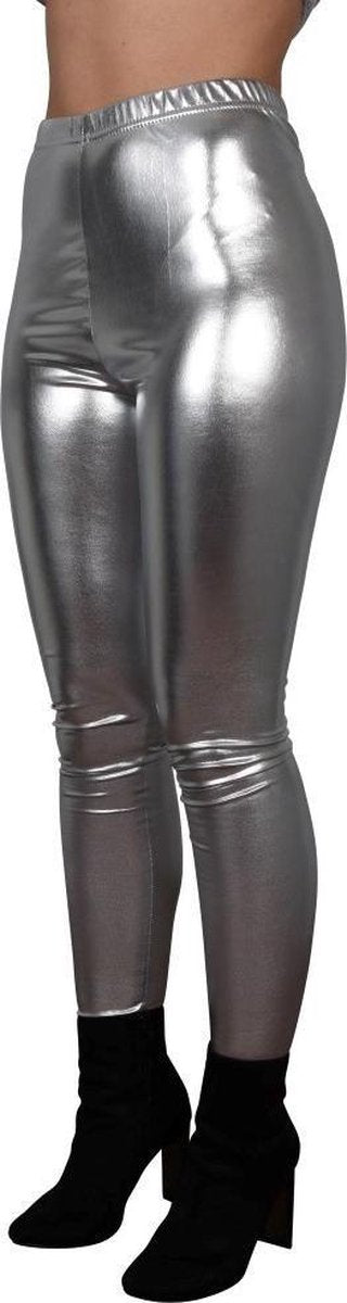 Glanzende legging – disco legging – dans legging – dance legging - zilver– hoge sluiting - festivals – disco feest