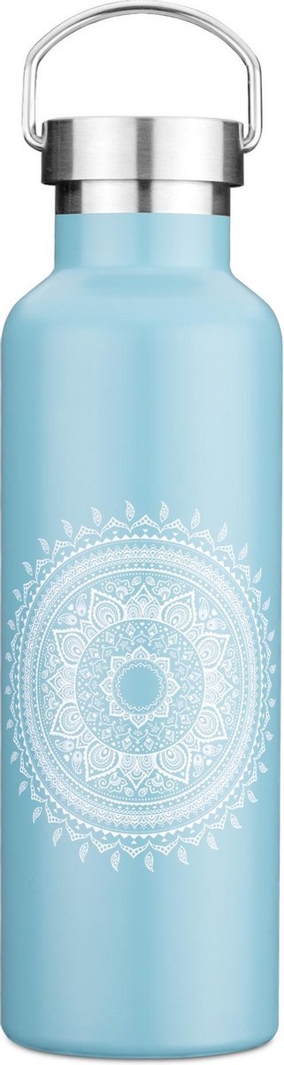 Roestvrijstalen waterfles 750 ml blauw met opdruk - Vaatwasserbestendig - BPA-vrije metalen drinkfles voor kamperen