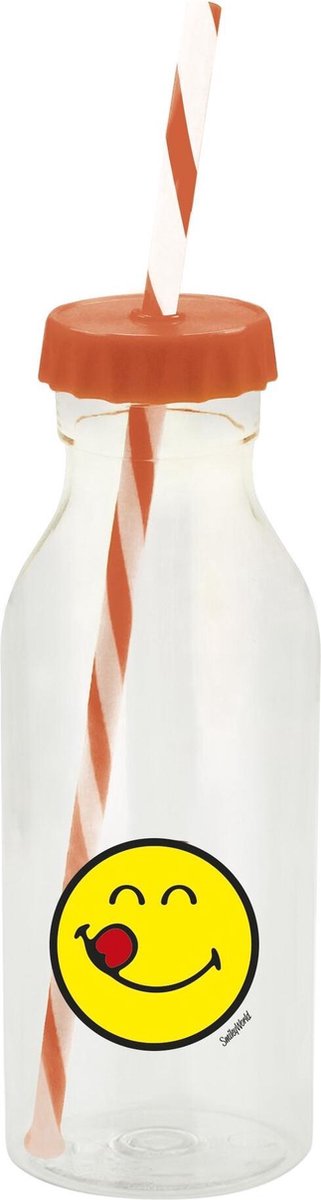 Zak!Designs Smiley Waterfles - Soda - Incl Rietje - 55 cl Emoticon Yummy - Coral