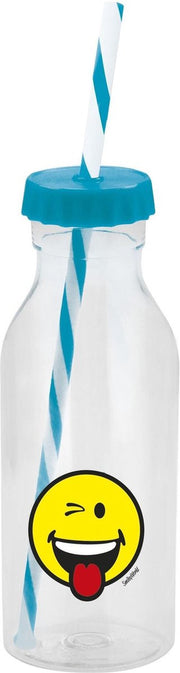 Zak!Designs Smiley Waterfles - Soda - Incl Rietje - 55 cl Emoticon Wink - Aqua blauw
