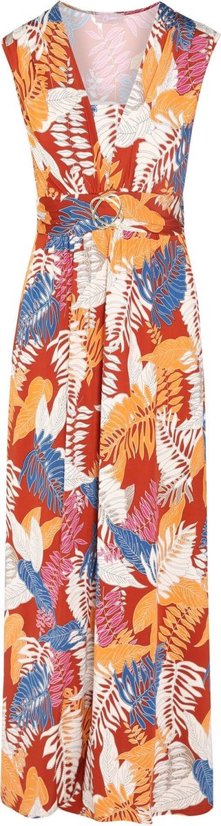 Cassis - Lange jurk in tricot bedrukt met palmbladeren - Caramel